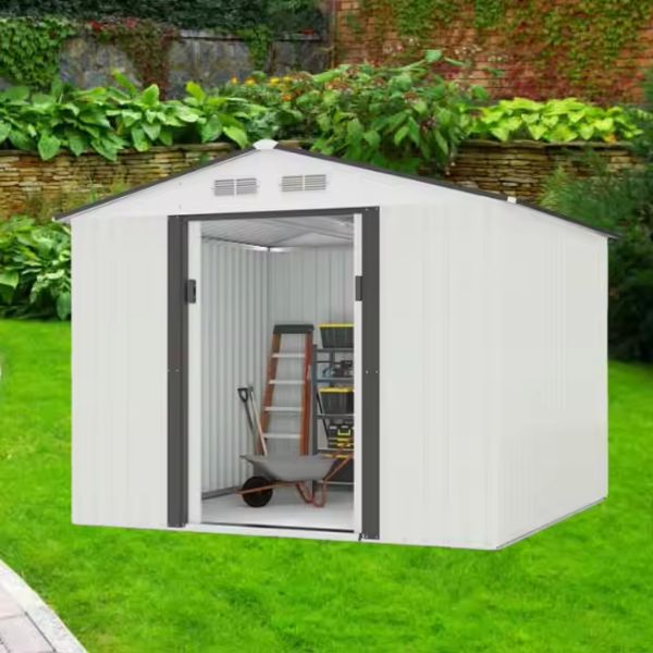 8x6 ft  Flush Door Metal Storage Shed With Apex Roof & Large Space For Outdoor Use
